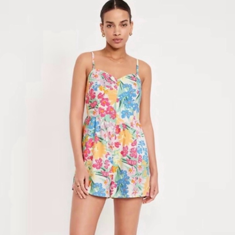 NWT Old Navy Linen Fit & Flare Floral Cami Romper Plus Size